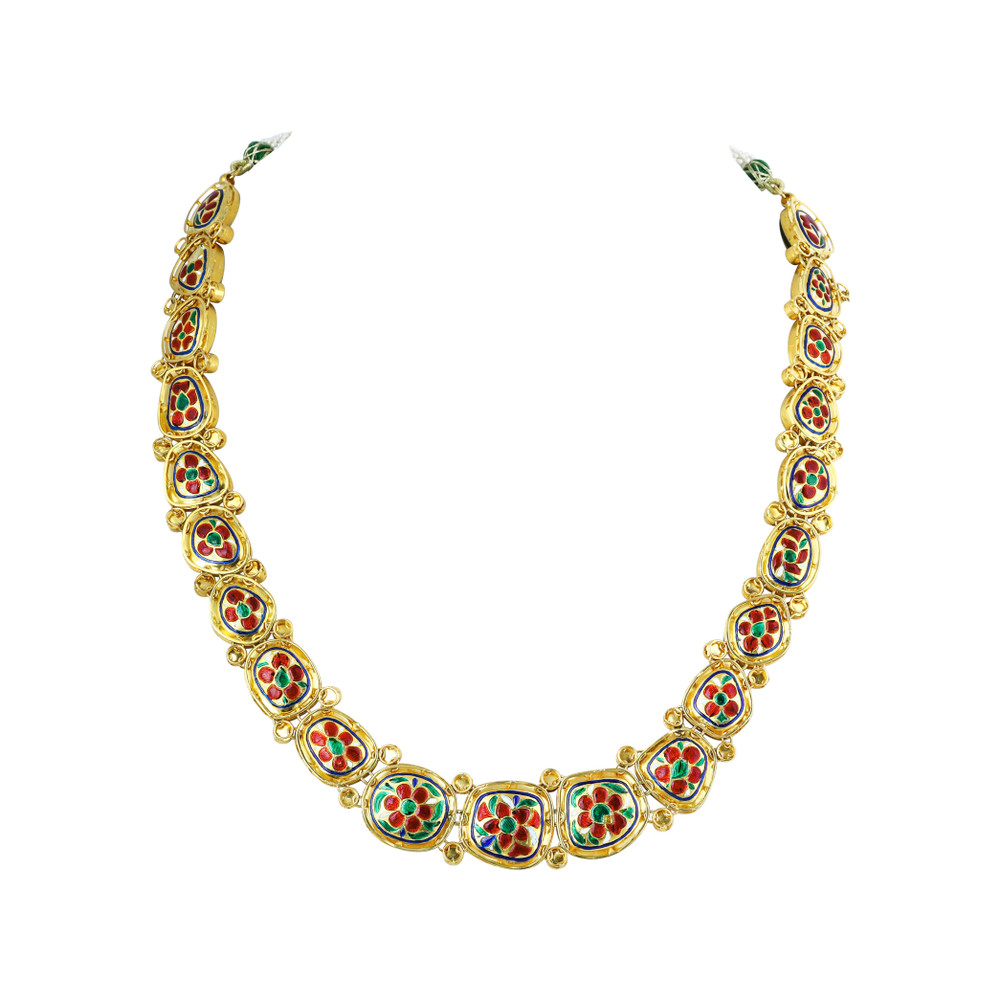 Polki Necklace Set with Green Enamel Border